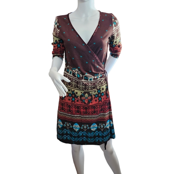 Pam & Arch Faux Wrap Dress In Coffee Brown Size M/L NWT - Picture 1 of 13